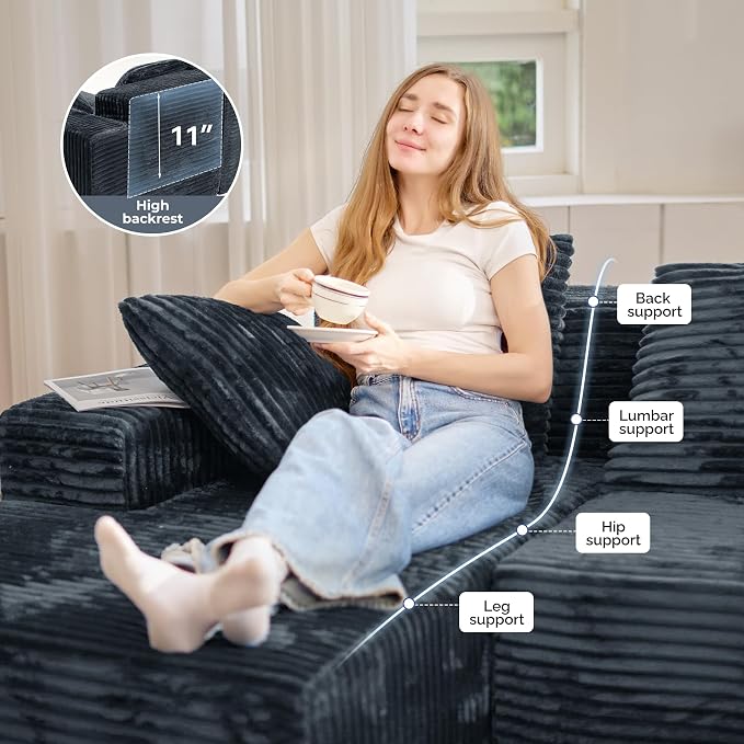 131'' Modular Sectional Cloud Sofa, U-Shaped Boneless Couches - Image 5