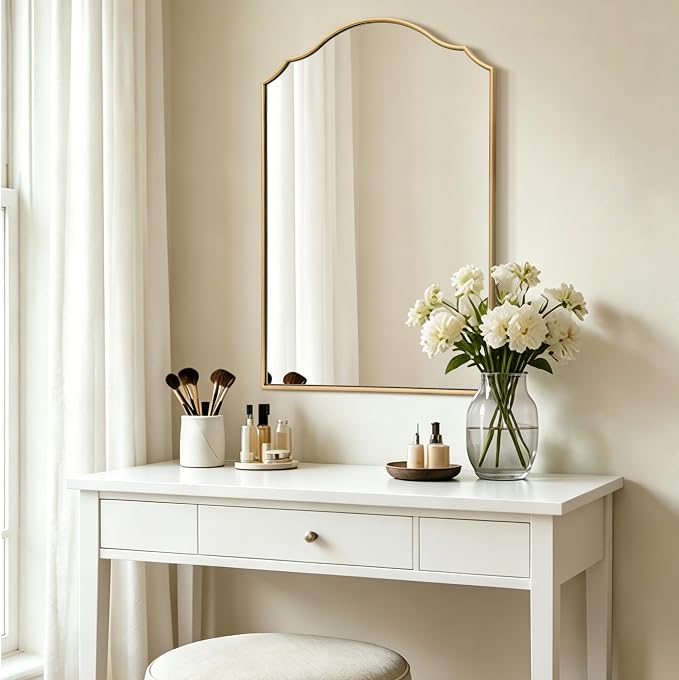 Besdomus Scalloped Gold Mirror for Bathroom: 24"x36" Minimalist Modern Arched - Image 6