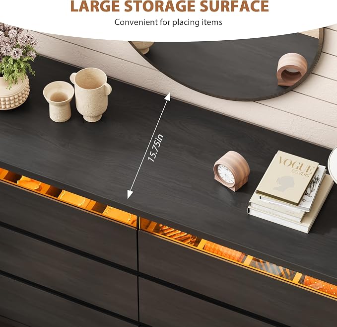 Jocoevol Black LED 6 Drawer Dresser - Image 7