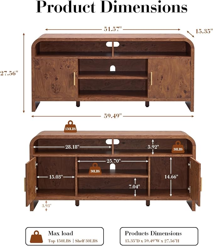 Entertainment Center for Living Room, Curved TV Stand - Image 8