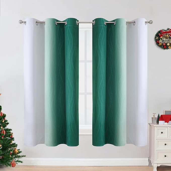 Green and Greyish White Blackout Curtains 42Wx63L 2 Panels | Ombre Curtains - Image 2