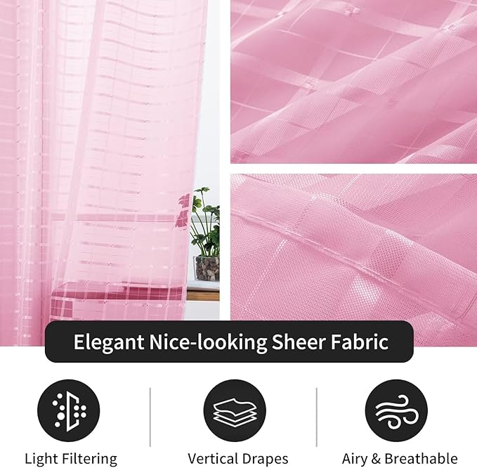 SpaceDresser Check Sheer Curtains 54 Inches 2 Panels Set, Rod Pocket Plaid - Image 5