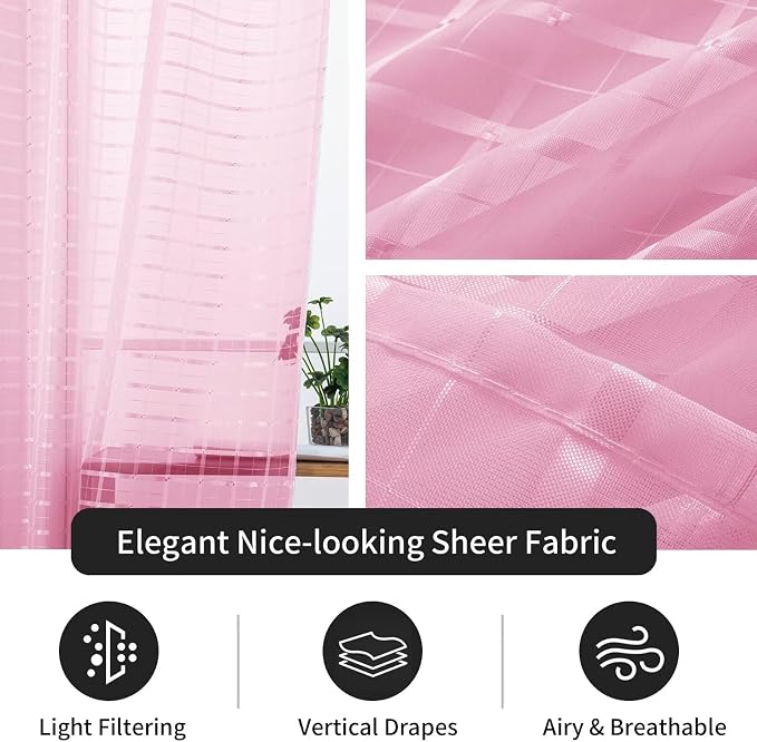 SpaceDresser Check Sheer Curtains 108 Inches 2 Panels Set, Rod Pocket Plaid - Image 5