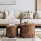 Round Nesting Coffee Table Set of 2, Modern Wooden Circle Burl Accent Tables - Image 4