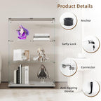 Display Cabinet with Glass Door and Lock, 3-Shelf Fast Installation Curio - Image 4