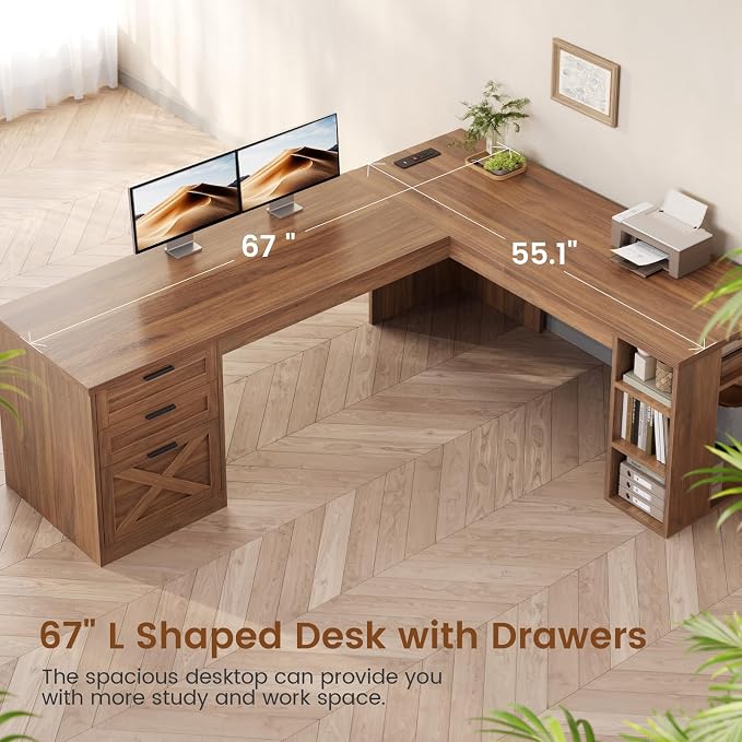 SEDETA 67" Farmhouse L Shaped Desk - Image 7
