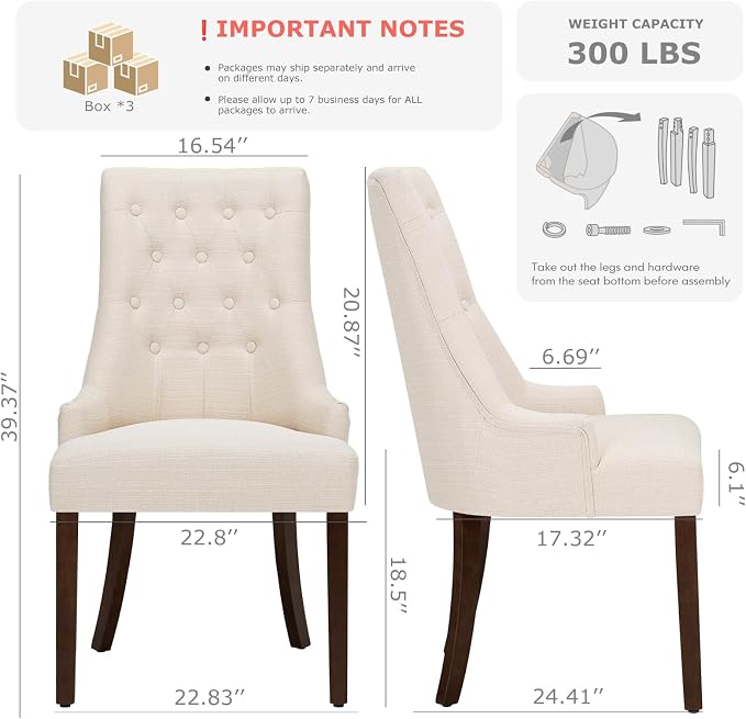 COLAMY Fabric Side Dining Chairs Set of 6, Wingback Upholstered Dining Room - Image 2