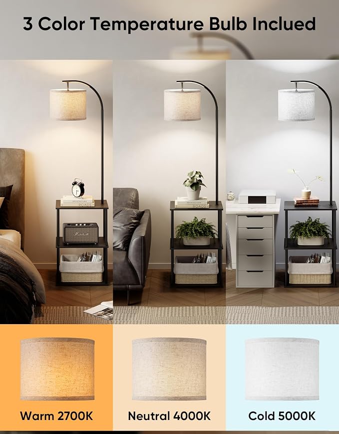 PARTPHONER Floor Lamp with Table, Night Stand with Lamp, Narrow Side Table with - Image 3