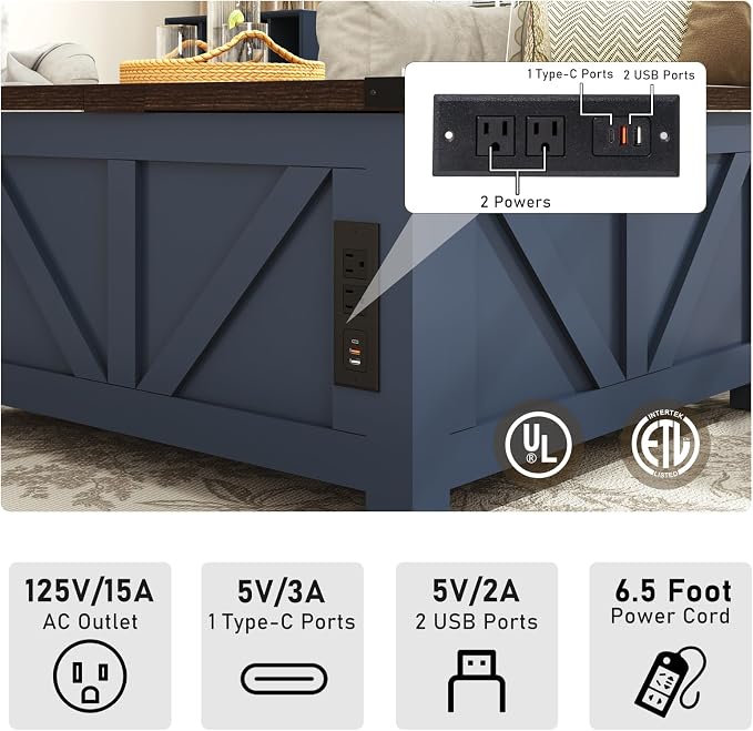 jimeimen Farmhouse Lift Top Coffee Table - Image 4
