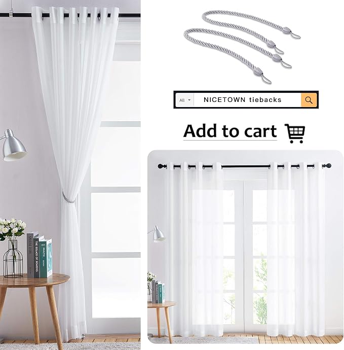 NICETOWN White Sheer Curtains 84 inches Long, Chiffon Semi Sheer Curtain Panels - Image 7