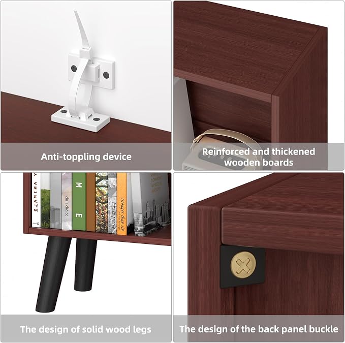 YAHARBO Walnut Bookshelf, 3 Tier Book Shelf - Image 4