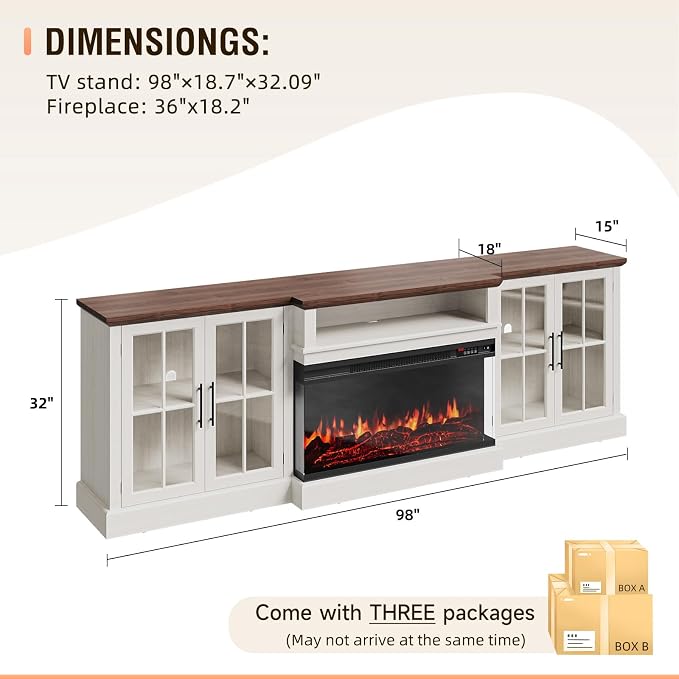 98" Farmhouse TV Stand with 36" Fireplace - Image 6