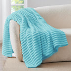 BEDELITE Striped Fleece Throw Blanket, Sky Blue, Soft Cozy, Lightweight Warm - Image 2