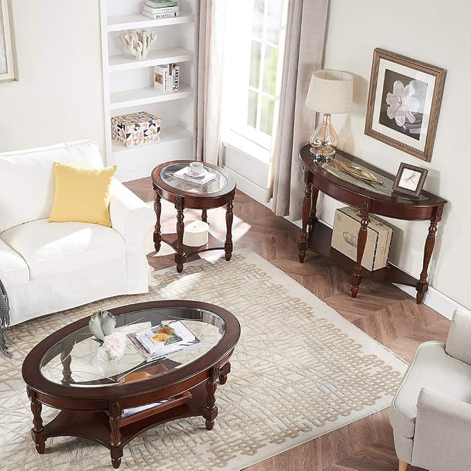 PADMA HOUSE Traditional Solid Wood Semi-Circle Sofa Table - Image 5