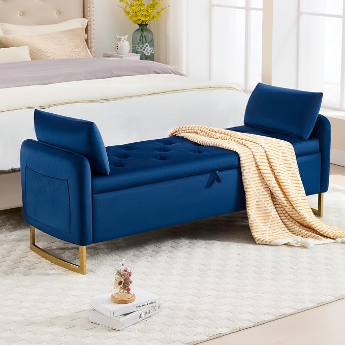 65" Storage Bench for Bedroom, Velvet End of Bed Bench, King Size Bed Benches by HOMYKA