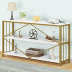 LVB White 3 Tier Console Table, Modern Faux Marble Gold Sofa Entryway Table - Image 7