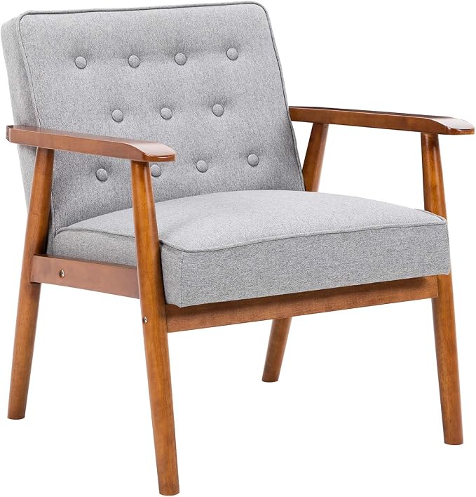 UNICOO® Mid-Century Retro Modern Accent Chairs, Solid Wood Armrest Lounge by UNICOO