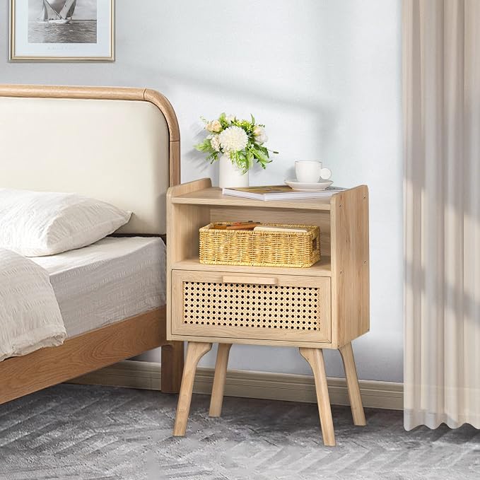 Lerliuo Rattan Nightstand, Boho Side Table - Image 8
