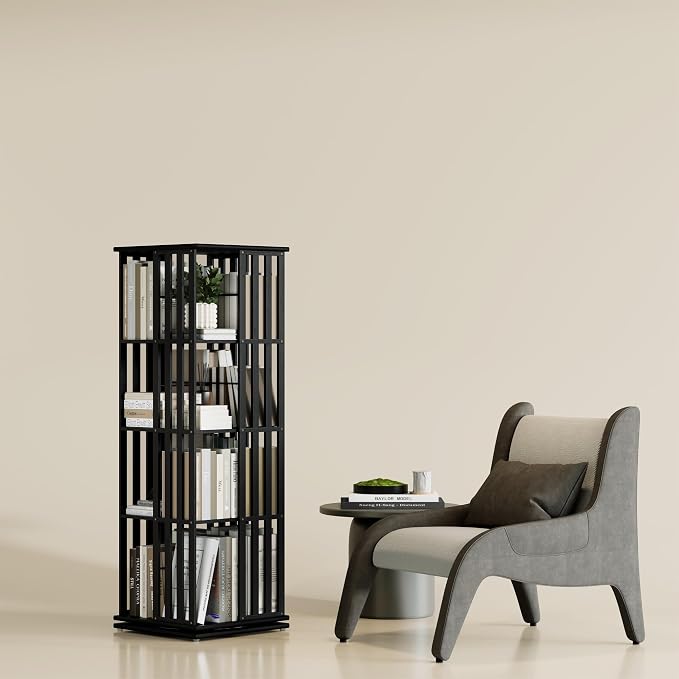 YOWOS Rotating Bookshelf Tower, 360° Display Spinning Bookcase, Bamboo by YOWOS