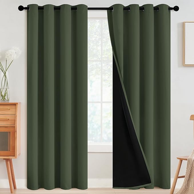 SimpleHome Greyish Green 100% Blackout Curtains Room Darken Living Room 84L | by SimpleHome