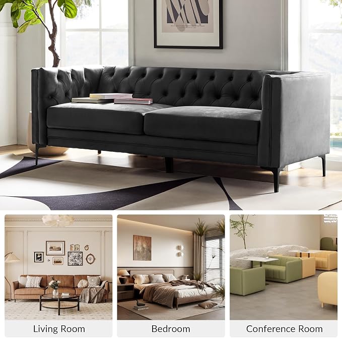 HULALA HOME 84" W Faux Leather Sofa Couch - Image 7