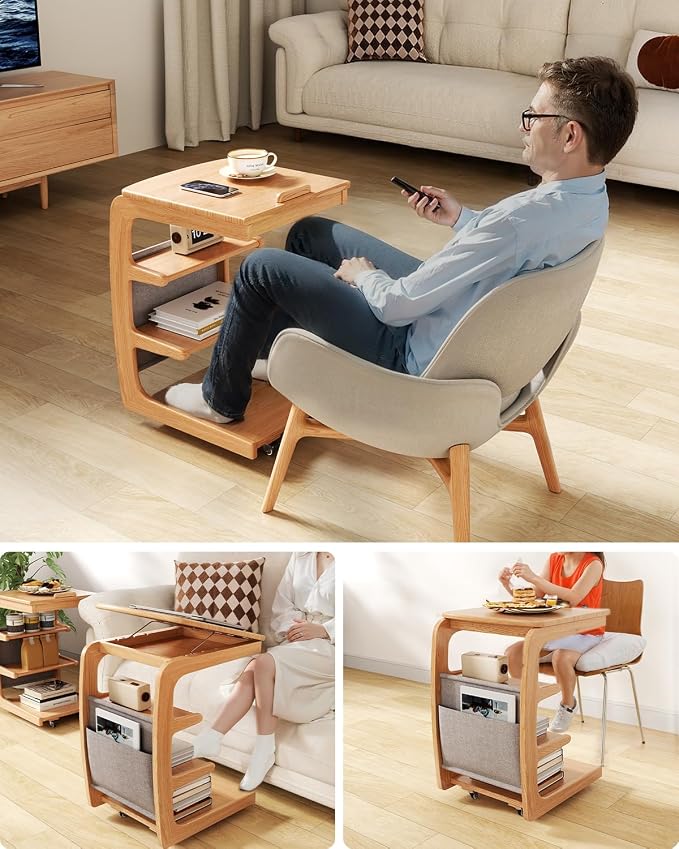 AQIMUELE Wooden C-Shaped End Table, Couch Desk - Image 7
