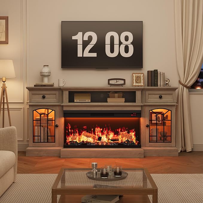 QUW 70" Farmhouse Fireplace TV Stand - Image 5