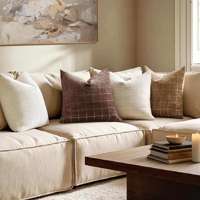 MIULEE Decorative Chenille Check Throw Pillow Covers Vintage Plaid Couch - Image 4