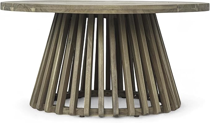 Merax Patio Outdoor Acacia Wood Round Coffee Table - Image 5