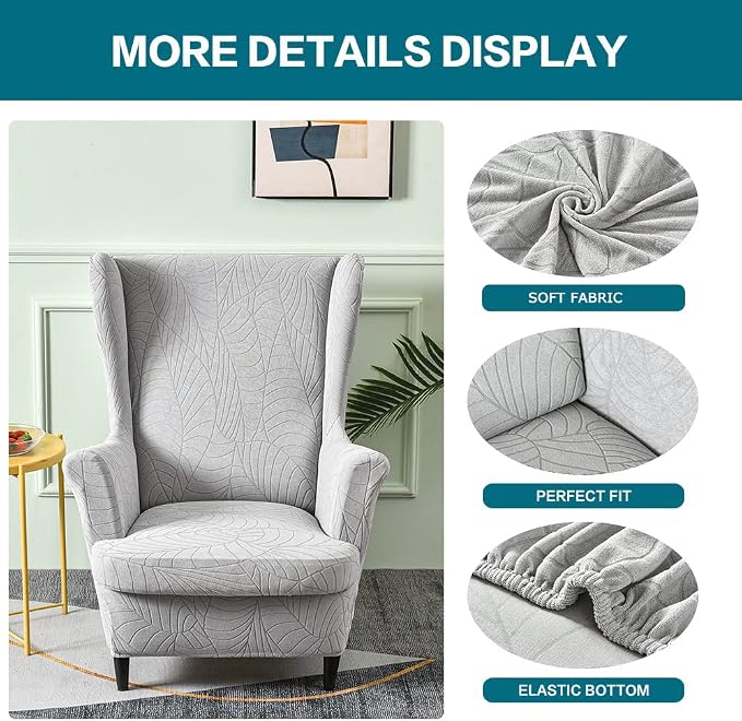 KRFOONN Stretch Wing Chair Slipcovers Jacquard 2 Piece Wingback Chair Covers - Image 3
