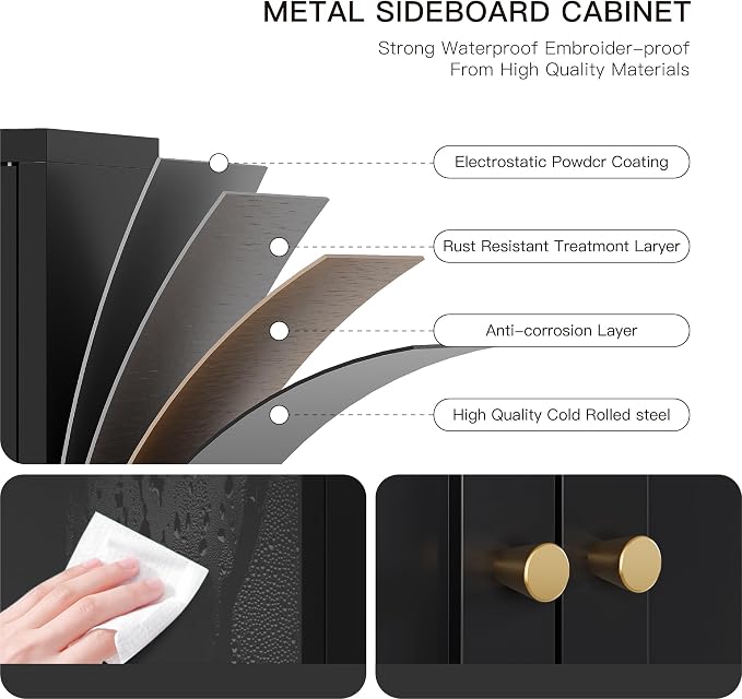YAUWOH Small Metal Cabinet, Bathroom Storage Cabinet - Image 7