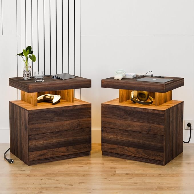 HOMMPA Set of 2 Rustic Nightstand by Hommpa