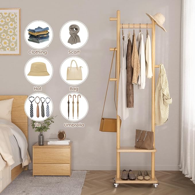 Solid Wood Coat Rack Freestanding Clothing Rack - Image 5