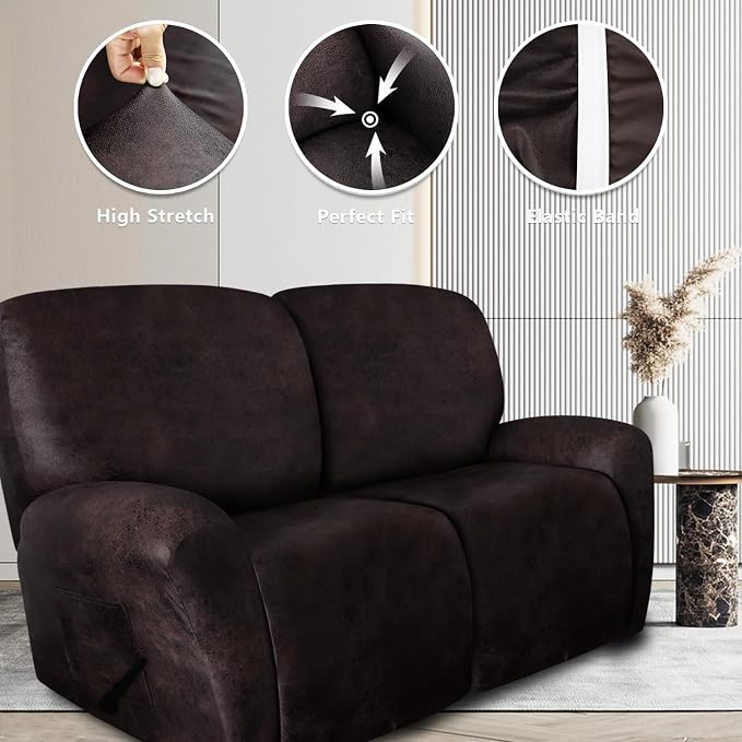 ANARACHON Leather Look Recliner Couch Cover 8-Piece Recliner Sofa Slipcovers 3 - Image 5
