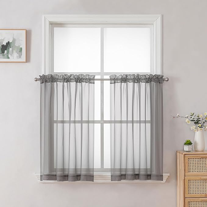 Chyhomenyc Sheer Curtains Tiers 42W x 24L Inches, Light Filtering Small Curtains by Chyhomenyc