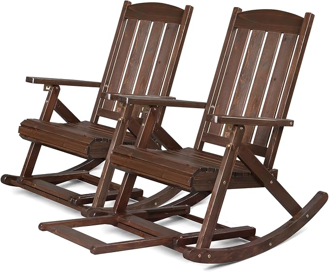 VINGLI Wooden Porch Rocking Chair, Heavy Duty Outdoor Rocking Chair by VINGLI