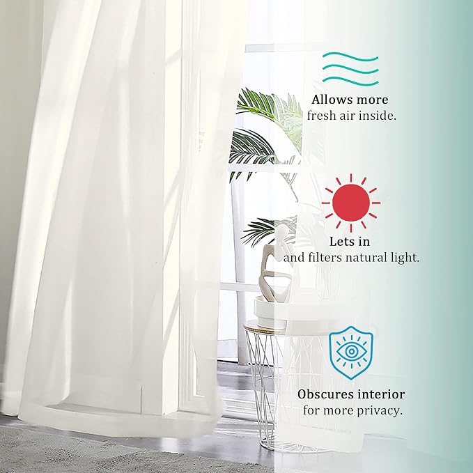 Sheer Curtains Ivory 144 inch Extra Long, Elegant and Airy Drapes Translucent - Image 7