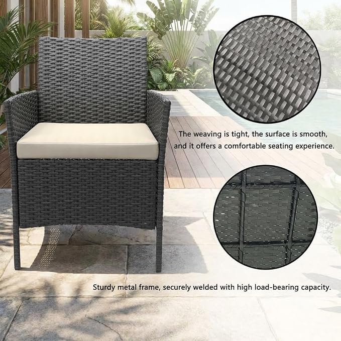 3PCS Outdoor Patio Bistro Set, PE Rattan Wicker Armchairs - Image 8
