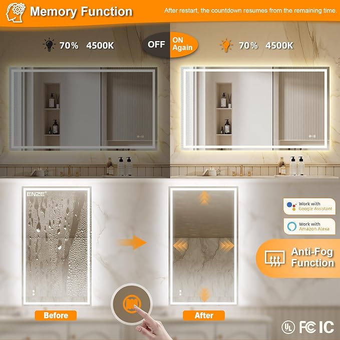 ENZE 28"x 48" Smart Lighted Bathroom Mirror - Image 4