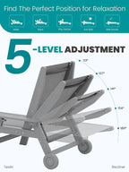 SERWALL Textilene Patio Chaise Lounge Chair, 5 Positions Adjustable Outdoor - Image 5