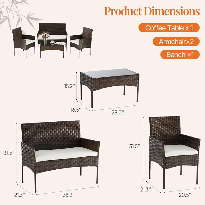 Sweetcrispy 4-Piece Patio Furniture Set, Weather-Resistant PE Rattan Wicker - Image 3