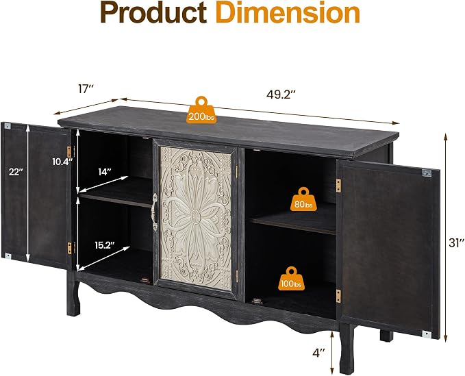 RoyalCraft Farmhouse Sideboard Buffet Cabinet - Image 2