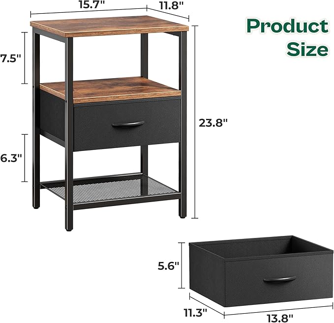 Huuger Night Stand with Fabric Drawer, Side Table with Mesh Shelf, Bedroom - Image 3