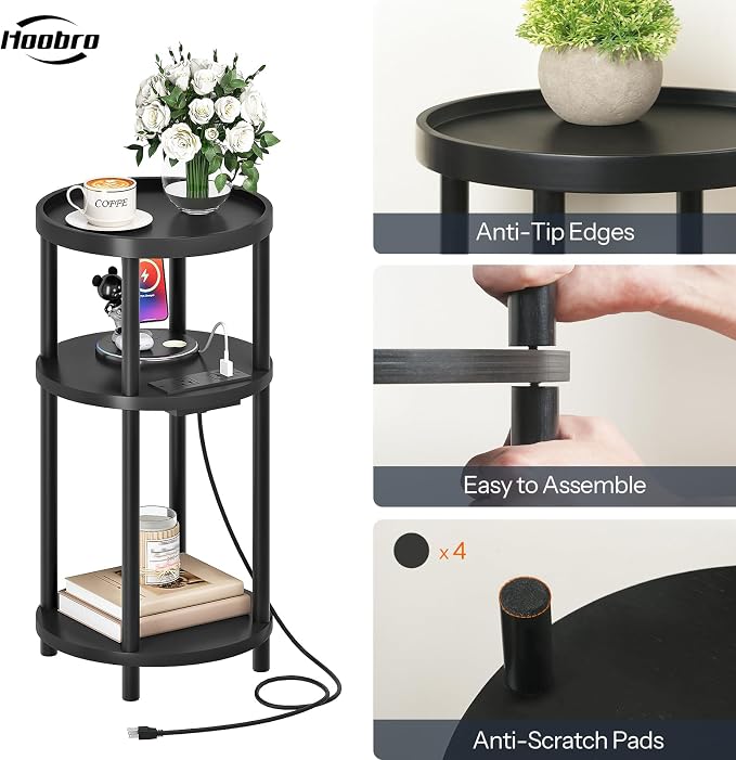HOOBRO Set of 2 Small Round Side Tables - Image 7