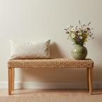 Indoor Bench Wicker for Entryway Bench, Wood Bench for Living Room Dining Bench - Image 6