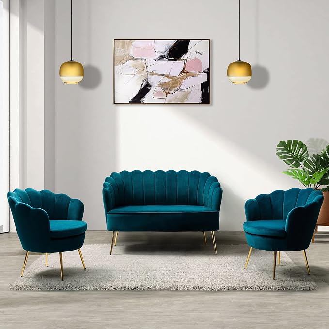 HULALA HOME 3 Piece Velvet Living Room Furniture Set, Including Loveseat & 2 by HULALAHOME