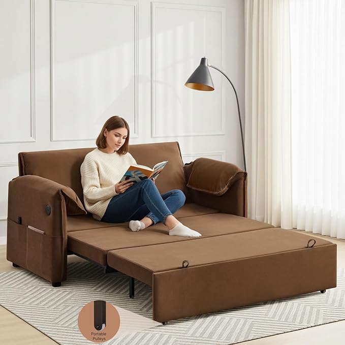 63" Velvet 3 in 1 Convertible Sleeper Sofa Bed, Pull Out Couch Bed Loveseat - Image 4