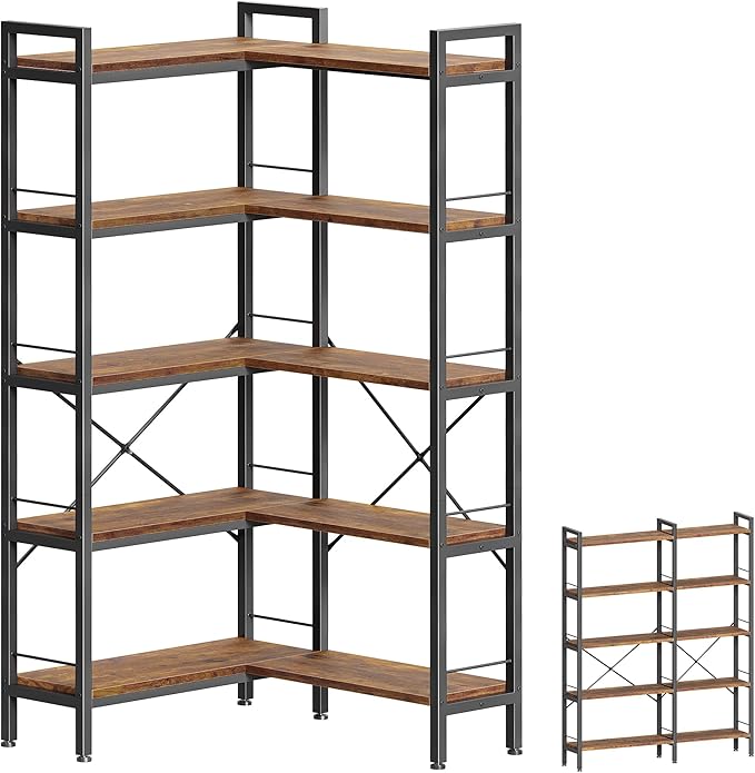 Huuger 5 Tier Bookshelf, L Shaped Corner Bookshelf by Huuger