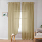 Gold Sheer Curtains 84 Inch Length 2 Panels Set, Light Filtering Voile Fimly - Image 2
