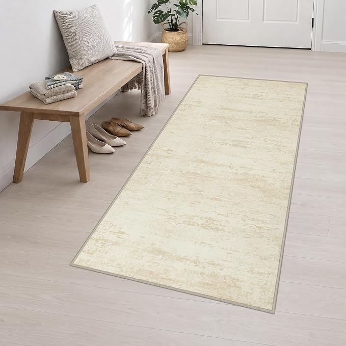 3x8 Washable Runner Rug：Modern Abstract Kitchen Soft Carpet Beige | - Image 3
